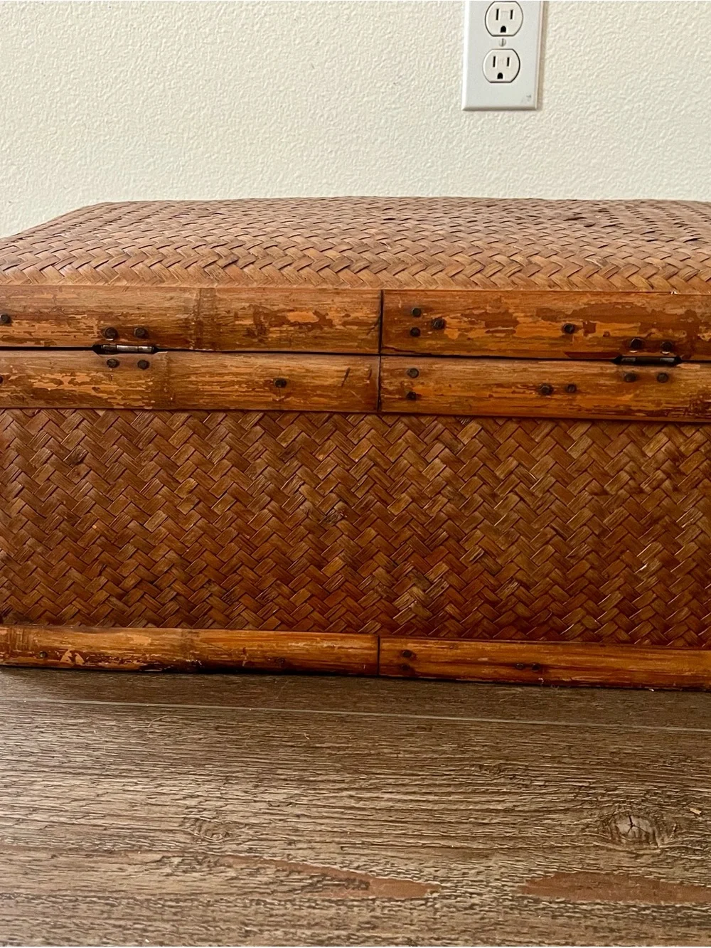 Woven Bamboo And Cane Rattan Storage Trunk Box W 12, L 19, H 10 Inches